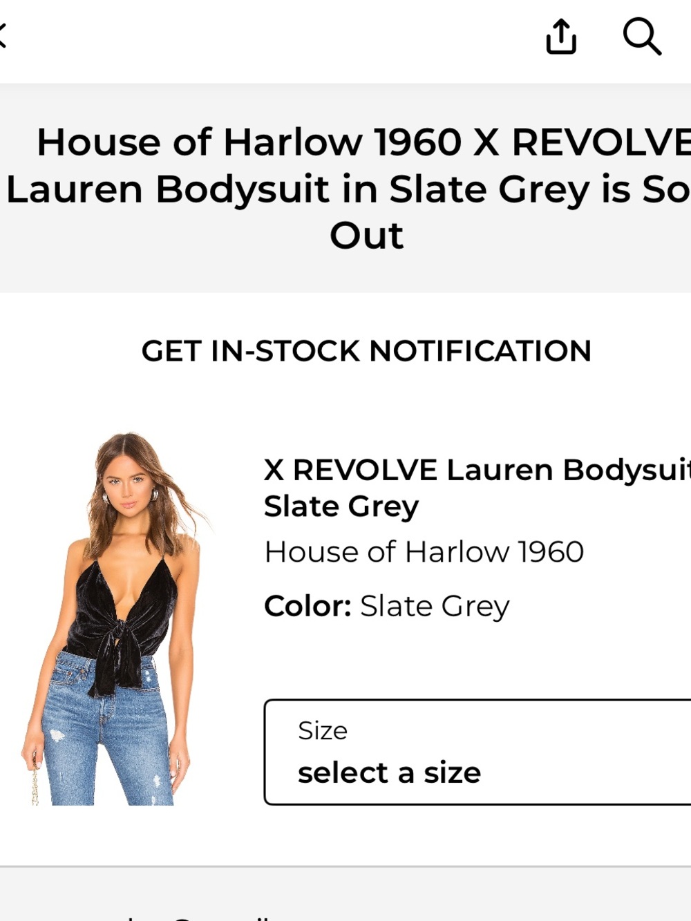 House of Harlow 1960 Deep V Tie-Front Bodysuit in Slate Grey size M